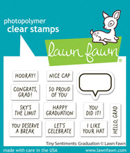 Load image into Gallery viewer, Lawn Fawn Stamp, Dies "Tiny Sentiments: Graduation " LF4082, LF4083; 783385668910, 783385668927