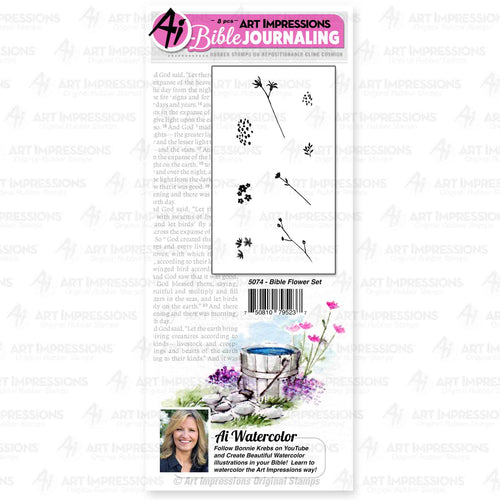 Art Impressions Watercolor Cling Rubber Stamps #5074 Bible Flower Set 750810795237