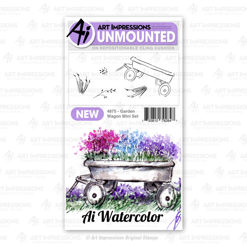 Art Impressions Watercolor Cling Rubber Stamps #WC4875 Garden Wagon Mini Set 750810792847