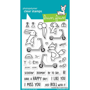 Lawn Fawn Stamps and Dies Set "Scootin' By" LF2554, LF2555 789554573801, 789554573818